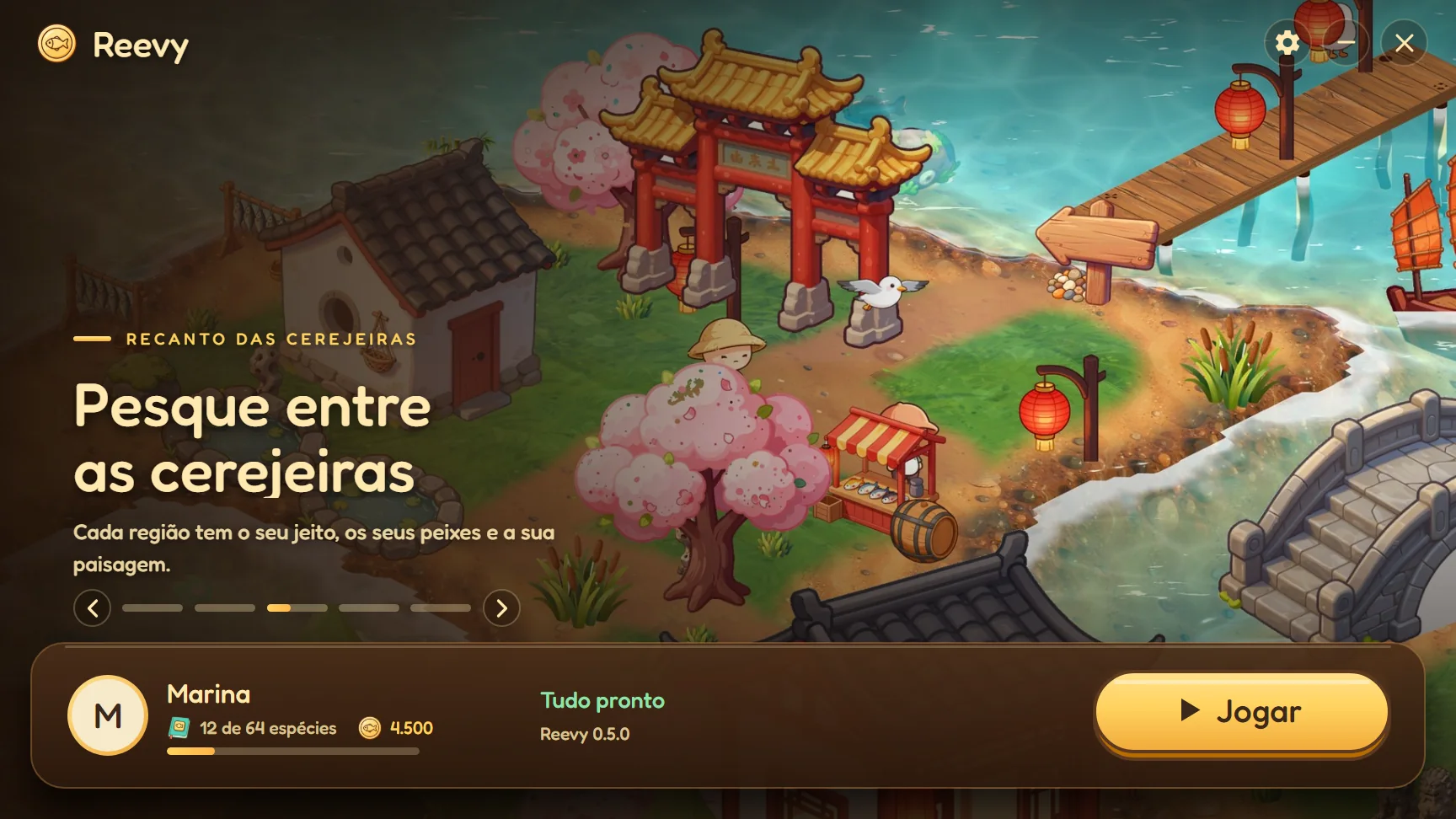 Tela do Reevy Launcher pronta para jogar, com o perfil de exemplo e o botão dourado Jogar